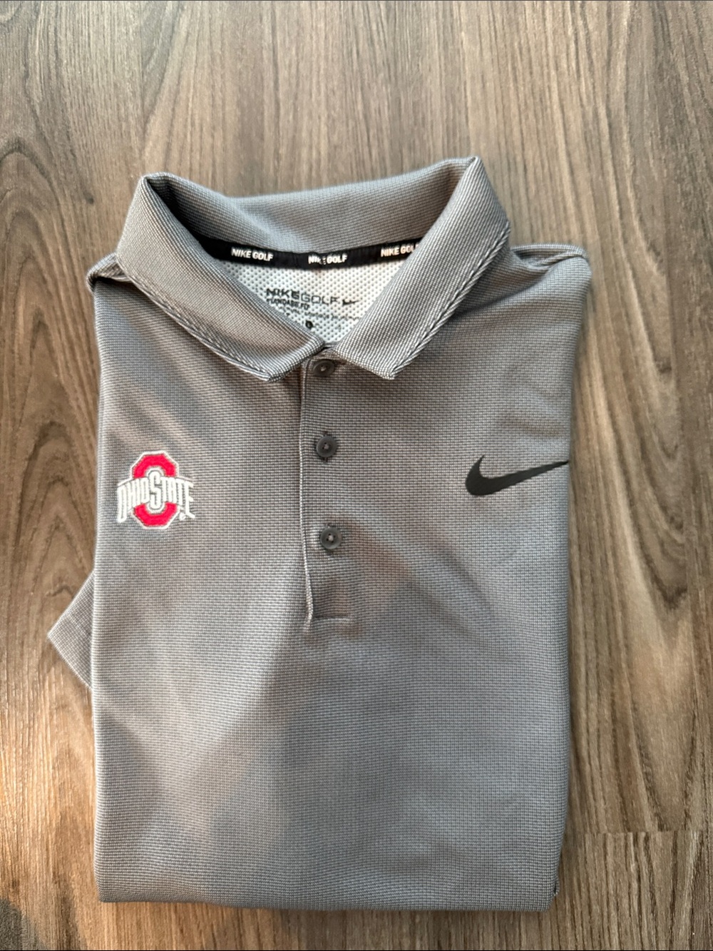 Nike Gray Golf Polo with Ohio State and Black Swoosh